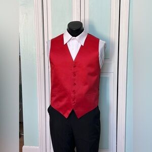 Scarlet Apple Bright Red Satin Closed Back Vest Wedding Prom Men’s XL X-Large